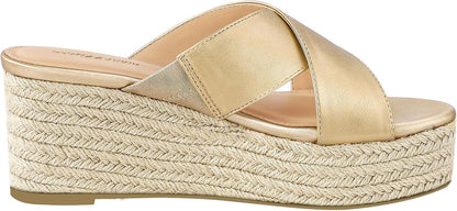 PIZZ ANNU Womens Platform Sandals Wedge Espadrille Slip on Crossover Slides Ladies Open Toe Summer Chunky Shoes