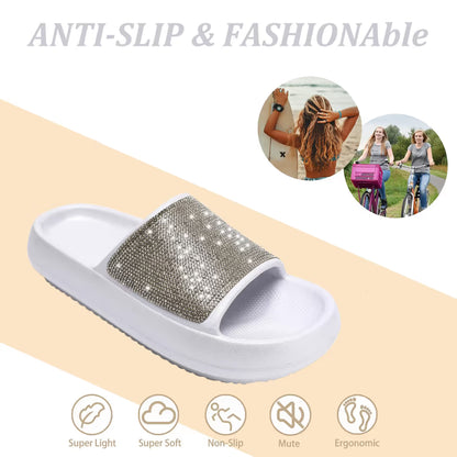 Women Rhinestone Sliders,Non-Slip Open Toe