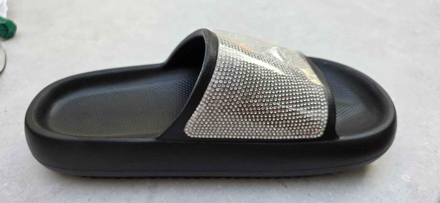 Women Rhinestone Sliders,Non-Slip Open Toe