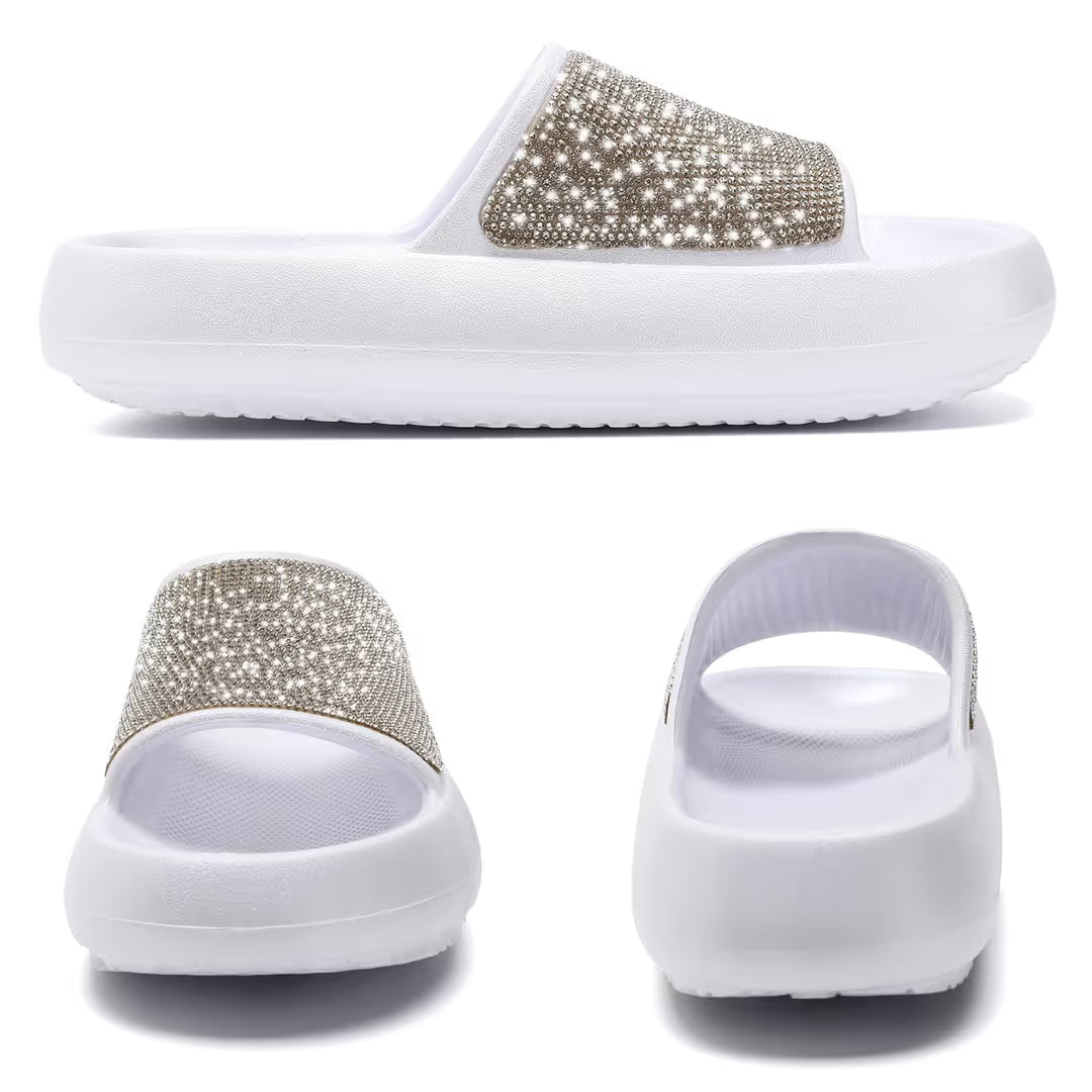 Women Rhinestone Sliders,Non-Slip Open Toe