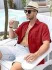 VANVENE Mens Linen Shirts Cotton Short Sleeved Shirts Regular Fit Casual Summer