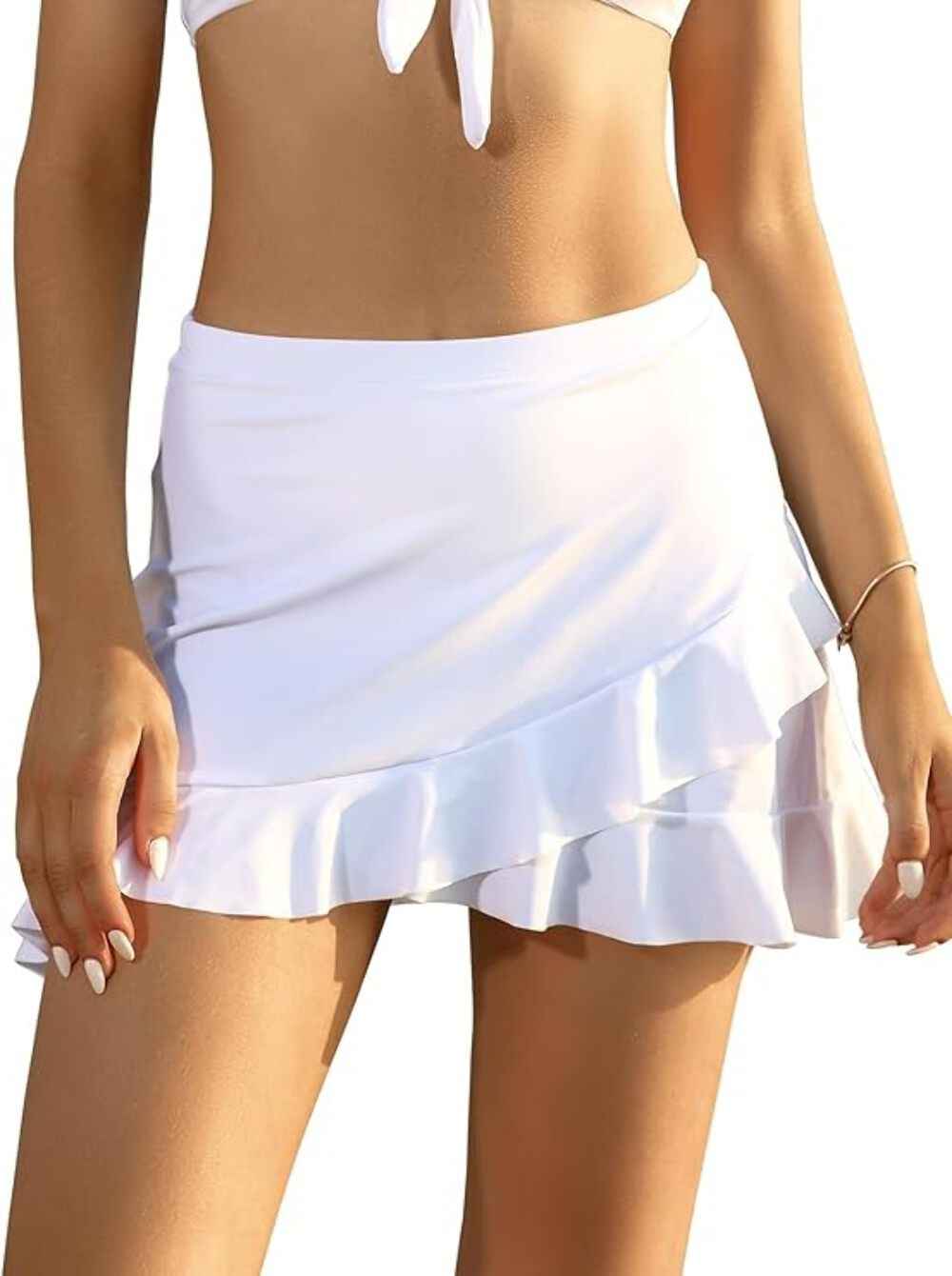 SHEKINI Womens Swim Skirted High Waisted Bikini Bottoms Crossover Front Irregula