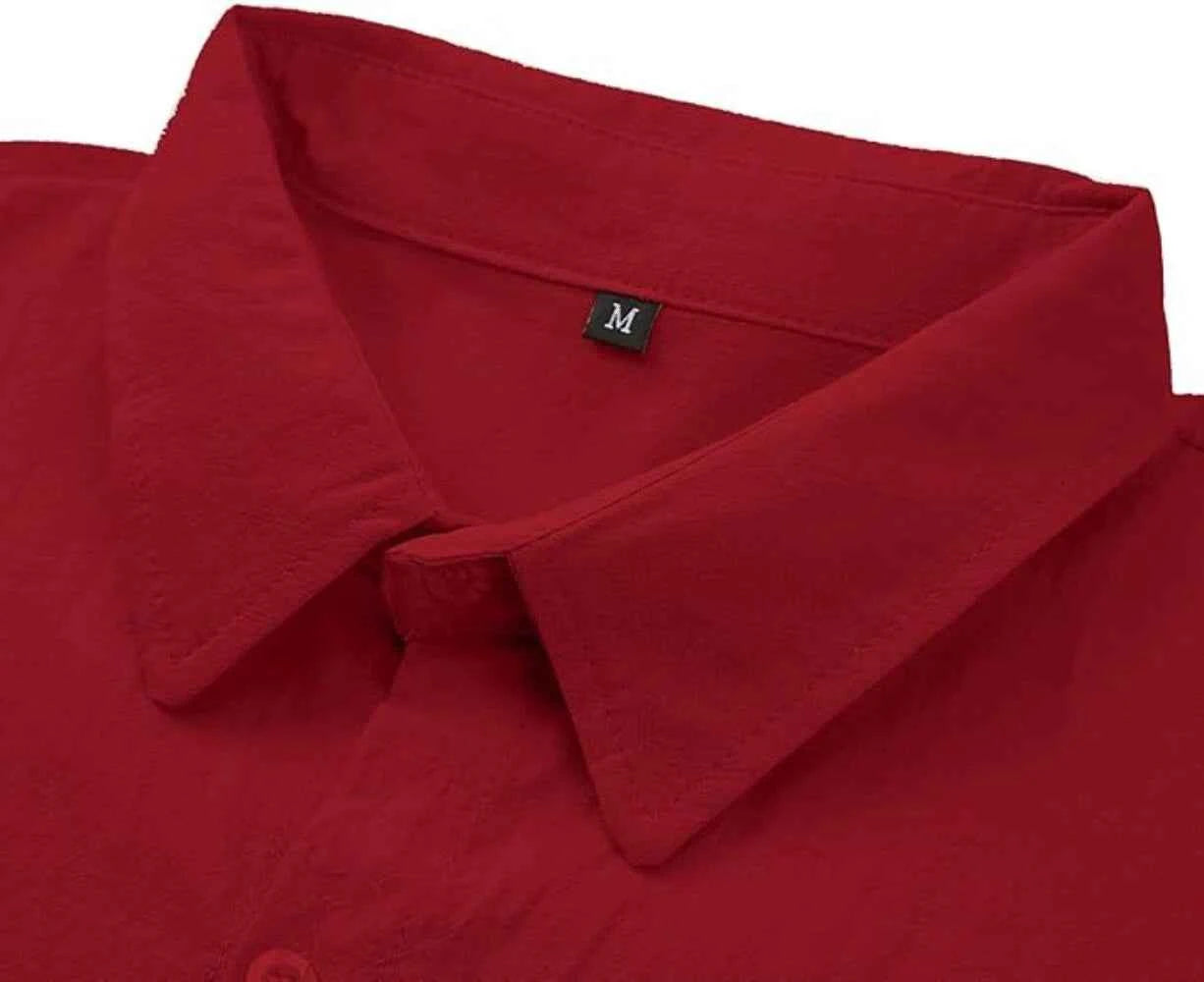 VANVENE Mens Linen Shirts Cotton Short Sleeved Shirts Regular Fit Casual Summer